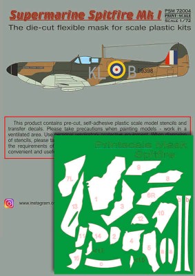Print Scale M72004 Mask&amp;Decal Supermarine Spitfire Mk.1 Part 2 1/72
