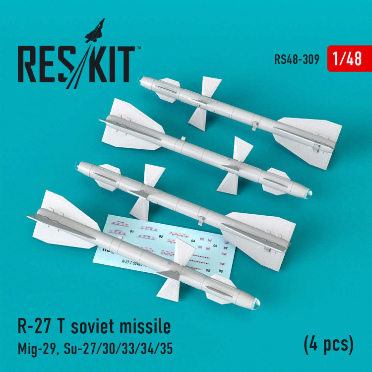 Reskit RS48-0309 R-27 T soviet missile (4 pcs) (Mig-29, Su-27/30/33/34/35) 1/48