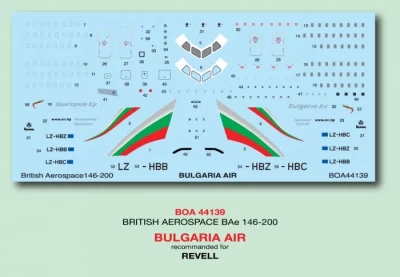 BOA 44139 Decals Brit.Aerospace 146-200 Bulgaria Air 1/144