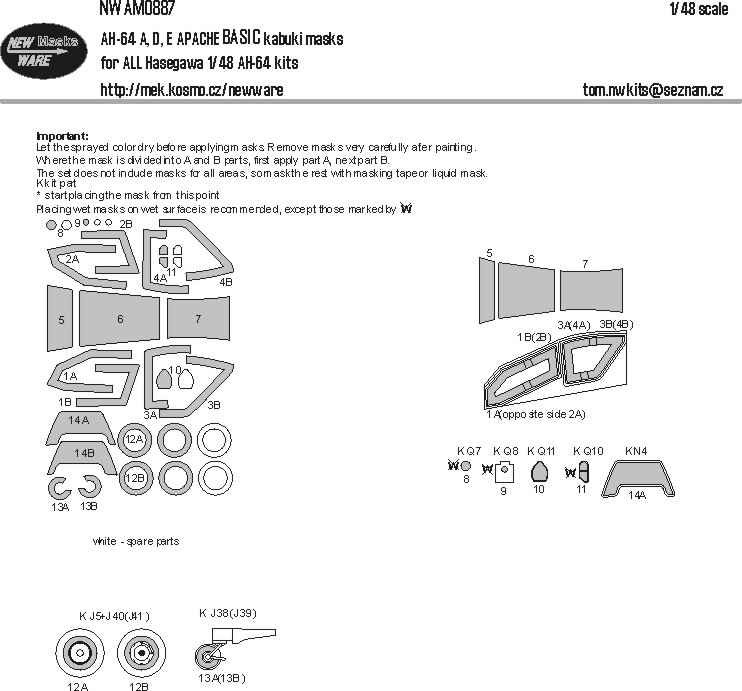 New Ware NWA-M0887 Mask AH-64 A,D,E Apache BASIC (HAS) 1/48