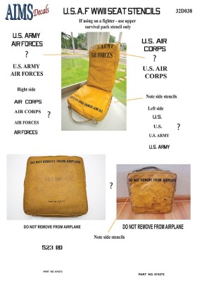 Aims AIMS32D038 USAF seat stencils - use lower pack stencils only on bombers 1/32
