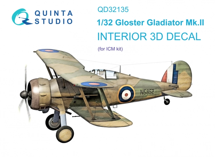 Quinta studio QD32135 Gloster Gladiator Mk II (ICM) 3D Декаль интерьера кабины 1/32