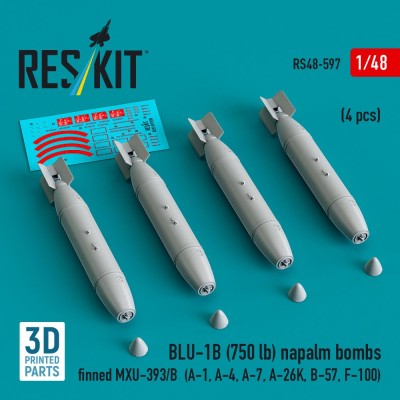 Reskit 48597 BLU-1B (750 lbs) napalm bombs MXU-393/B (4x) 1/48