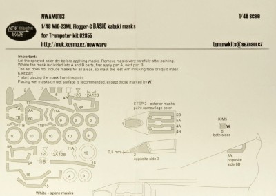 New Ware NWA-M0103 Mask MiG-23ML Flogger-G BASIC (TRUM 02855) 1/48
