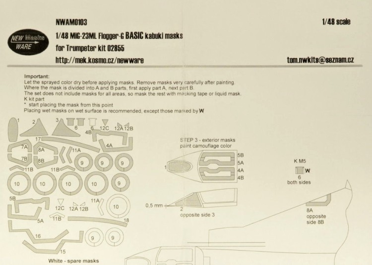 New Ware NWA-M0103 Mask MiG-23ML Flogger-G BASIC (TRUM 02855) 1/48