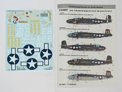 Foxbot Decals FBOT48043A North-American B-25G/H/J Mitchell (Late) &quot;Pin-Up Nose Art&quot; Part # 3 1/48