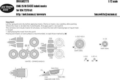 New Ware NWA-M0779 1/72 Mask MiG-25 RU BASIC (ICM 72176)
