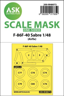Art Scale 200-M48073 North-American F-86F-40 Sabre wheels and canopy frame paint mask (outside only) 1/48