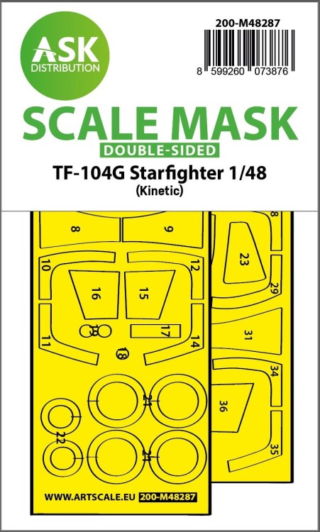 Art Scale 200-M48287 Lockheed TF-104G Starfighter wheels and canopy frame paint mask (inside and outside) 1/48