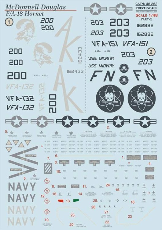 Print Scale 48262 McDonnell-Douglas Hornet FA-18A Part 2VFA-151VFA-132 1/48