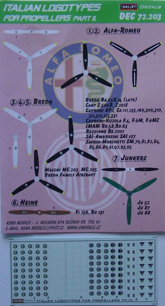 Kora Model DEC72203 Italian logotypes for propeller Part 2 декали декали 1/72