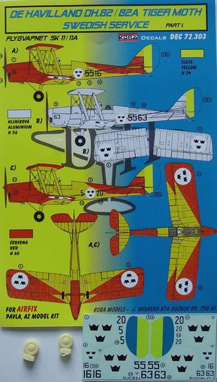 Kora Model DEC72303 DH.82/82A Swedish Service Part 1 декали декали 1/72