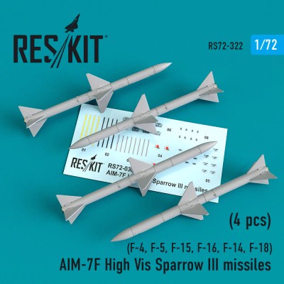 Reskit RS72-0322 AIM-7F High Vis Sparrow III missiles (4pcs) 1/72