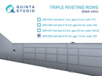 Quinta studio QRV-038 Тройные клепочные ряды (размер клепки 0.25 mm, интервал 1.0 mm, масштаб 1/24), черные, общая длина 3.2 m 1/24