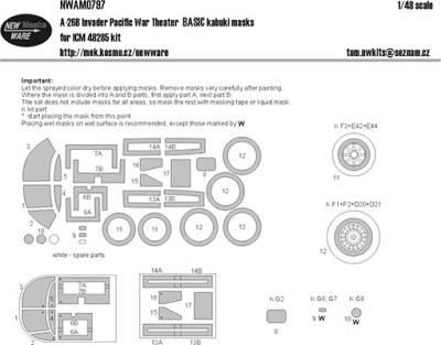 New Ware NWA-M0797 1/48 Mask A-26B Invader BASIC (ICM 48285)