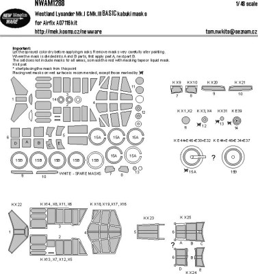 New Ware NWA-M1288 Mask Westland Lysander Mk.I/III BASIC (AIRF) 1/48