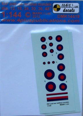 4+ Publications DMK-14419 1/144 Decals RAF post-war red/blue roundels (2x)