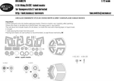 New Ware NWA-M0276 1/72 Mask S-3A Viking BASIC (HAS E7)