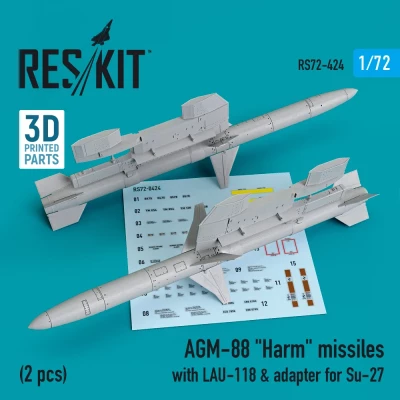Reskit RSK72-424 AGM-88 'Harm' missiles w/LAU-118 &amp; adapter 1/72