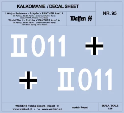 Weikert Decals 295 PzKpfw. V PANTHER Ausf. A No. II011 ? Unt.Ren 1/16