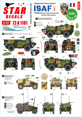 Star Decals 72-A1101 ISAF-Afghanistan # 2.Peacekeepers from France.Renault VAB, VAB Sanitaire, Panhard VBL 1/72