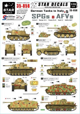Star Decals STAR35858 SPGs and AFVs. Grille Ausf.H, Marder III Ausf.H Flamm-Pz.Kpfw.III Sturmgeschutz/StuG.IV, German Sd.Kfz.250/7 1/35