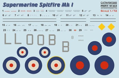 Print Scale M72005 Mask&amp;Decal Supermarine Spitfire Mk.1 Part 3 1/72