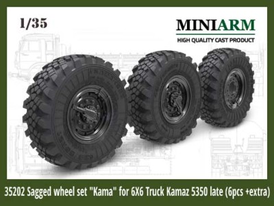Miniarm 35202 Колеса с просадкой &quot;Кама-1260&quot; Камаз-5350 Мустанг (6шт + запаска) 1/35