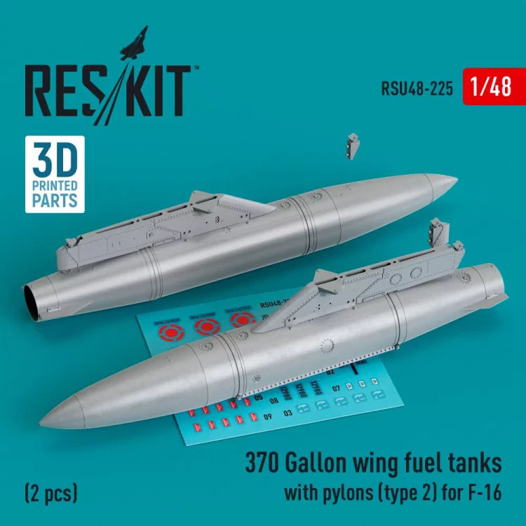 Reskit RSU48225 370 Gal. wing fuel tanks w/ pylons (type 2) 1/48