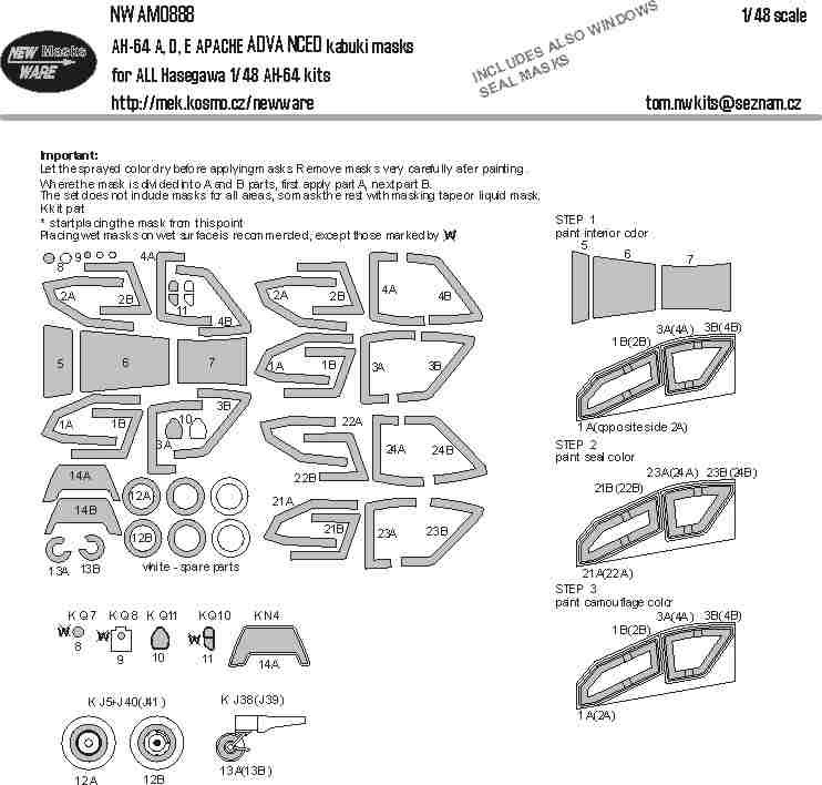 New Ware NWA-M0888 Mask AH-64 A,D,E Apache ADVANCED (HAS) 1/48