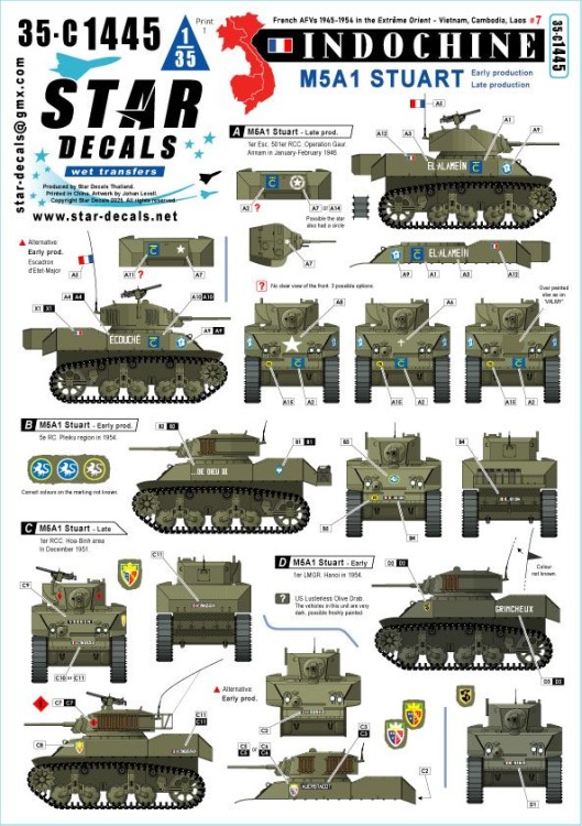 Star Decals 35-C1445 Indochine # 7 French M5A1 Stuart Early and late turrets 1/35