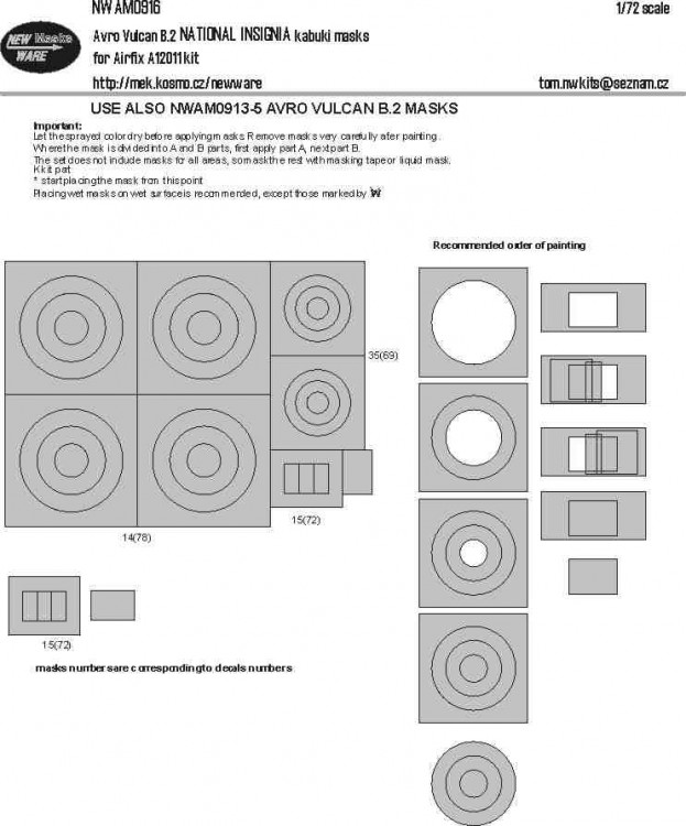 New Ware NW-AM0916 Mask Avro Vulcan B.2 NAT.INSIGNIA (AIRFIX) 1/72