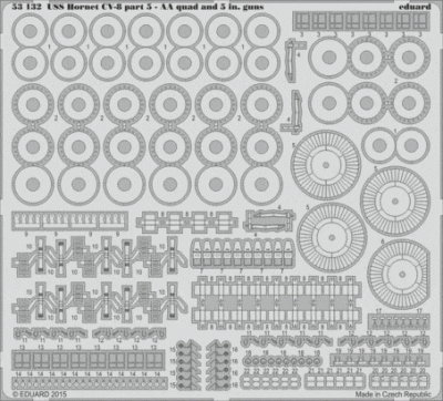 Eduard 53132 USS Hornet CV-8 part 5 - AA quad and 5 in guns 1/200 1/200