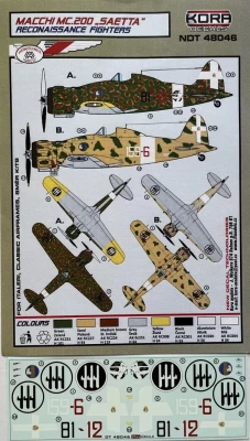 Kora Model NDT48046 Decals MC.200 Saetta Reconaissance Fighters 1/48