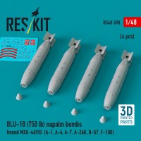Reskit 48598 BLU-1B (750 lbs) napalm bombs MXU-469/B (4x) 1/48
