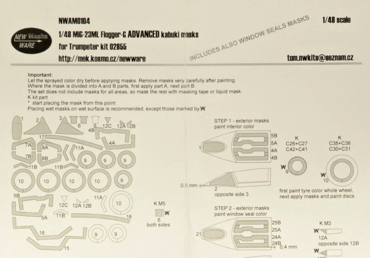 New Ware NWA-M0104 Mask MiG-23ML Flogger-G ADVANCED (TRUM 02855) 1/48