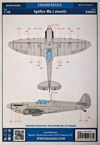 Eduard D48064 1/48 Decals Spitfire Mk.I stencils (EDU)