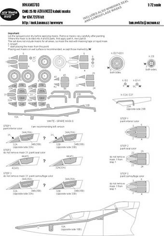 New Ware NWA-M0780 1/72 Mask MiG-25 RU ADVANCED (ICM 72176)