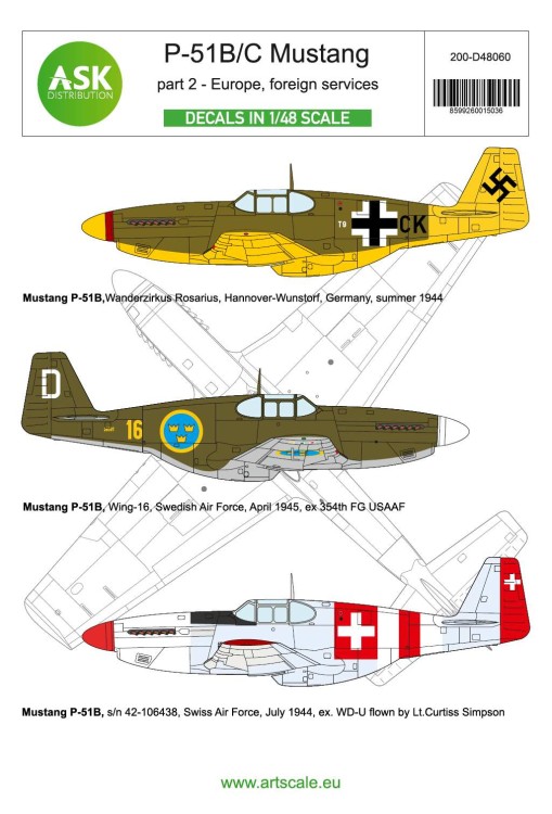 Art Scale 200-D48060 North-American P-51B Mustang part 2 Over Europe in foreign servies 1/48