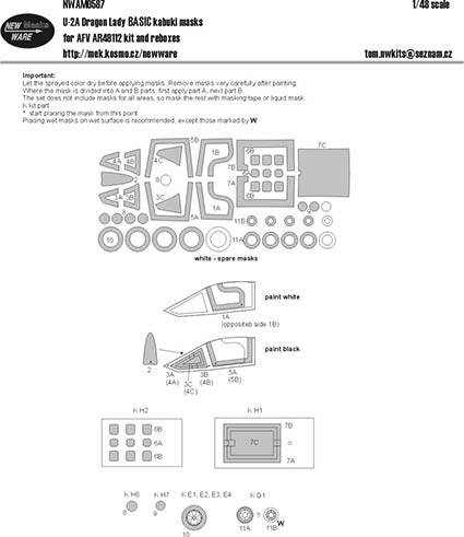 New Ware NWA-M0587 1/48 Mask U-2A Dragon Lady BASIC (AFV AR48112)