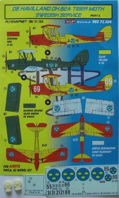 Kora Model DEC72304 DH.82A Tiger Moth Swedish Service Pt.2 декали декали 1/72