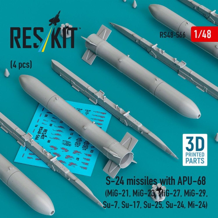Reskit 48566 S-24 missiles with APU-68 (4 pcs.) 1/48