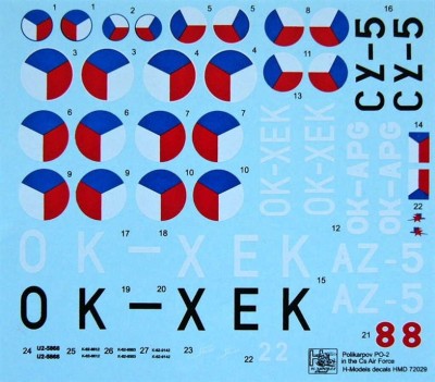 HM Decals HMD-72029 1/72 Decals Po-2 in Czechoslovak A.F. (5x camo)