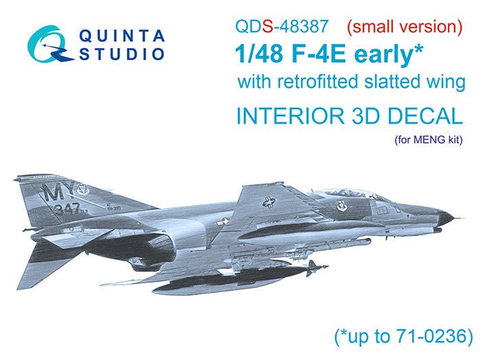 Quinta studio QDS-48387 F-4E early с установленным предкрылком крыла (Meng) (Small version) 3D Декаль интерьера кабины 1/48