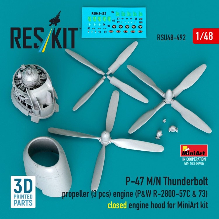 Reskit RSU48-492 P-47 M/N Thunderbolt propeller&engine (MINA) 1/48