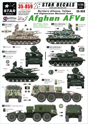 Star Decals STAR35859 Northern Alliance/Taliban/Afghanistan National Army. Soviet ZSU-23-4 Shilka, MAZ 537 Tank transporter, BRDM-2BRDM-2 Sagger (9P122), BTR-70 with ZU-23-2 gun, Soviet UAZ-469 1/35