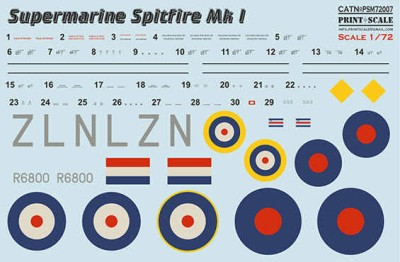 Print Scale M72007 Mask&amp;Decal Supermarine Spitfire Mk.1 Part 4 1/72