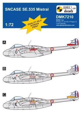 4+ Publications DMK72010 Decals SNCASE SE.535 Mistral (3x camo) 1/72
