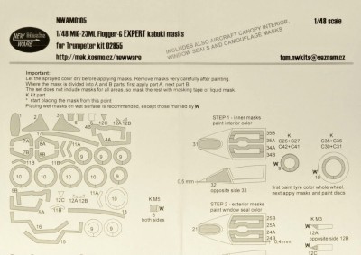 New Ware NWA-M0105 Mask MiG-23ML Flogger-G EXPERT (TRUM 02855) 1/48