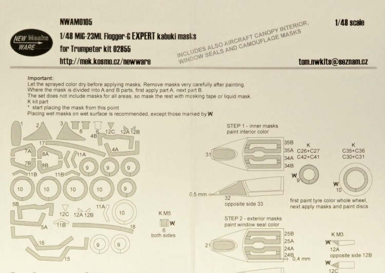 New Ware NWA-M0105 Mask MiG-23ML Flogger-G EXPERT (TRUM 02855) 1/48